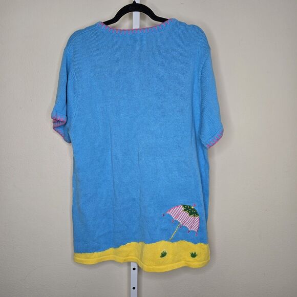 The Quacker Factory Beach Scene Knit Short Sleeve Tunic Top Beaded Size XL - Picture 2 of 12